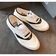Chanel White Fabric Sneaker with Black Lambskin Leather Trim 2019