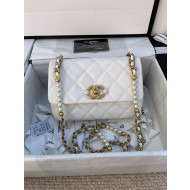 Chanel Calfskin Mini Flap Bag with Imitation Pearls AS3000 White 2021 