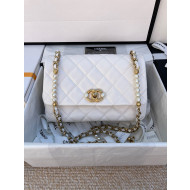 Chanel Calfskin Small Flap Bag with Imitation Pearls AS3001 White 2021 
