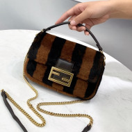 Fendi Mini Baguette Bag in Striped FF Fur Brown/Black 2021