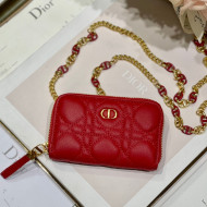 Dior Mini Caro Zipped Pouch in Red Cannage Lambskin 2021