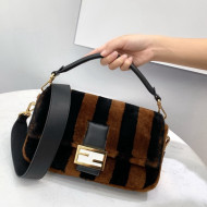 Fendi Medium Baguette Bag in Striped FF Fur Brown/Black 2021