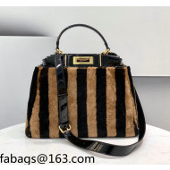 Fendi Peekaboo Medium Bag in Striped Fur and Patent Leather Brown/Black 2021