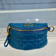 Dior 30 Montaigne Coin Purse Wallet in Blue Supple Cannage Calfskin 2021