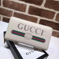 Gucci Logo Leather Zip Around Wallet 496317 White 2017