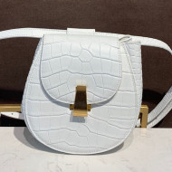 Bottega Veneta Rounded Belt Bag in Crocodiled Leather White 2019