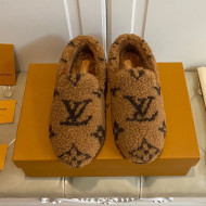 Louis Vuitton Monogram Shearling Wool Flat Loafers Brown 2020