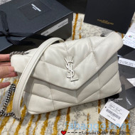Saint Laurent Loulou Puffer Mini Bag in Quilted Lambskin 620333 White/Silver 2020