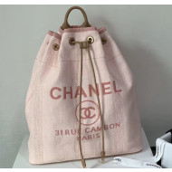 Chanel Mixed Fibers Striped Deauville Drawstring Backpack Bag Pink 2020