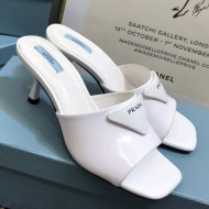 Prada Shiny Leather Heel Slide Sandals White 2021