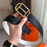 Hermes Pad Reversible Leather Buckle Belt 38mm Black/White 2019