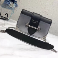 Prada Metallic Calf Leather Shoulder Bag 1BH018 Grey/Black 2018