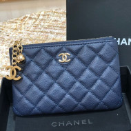 Chanel Grained Calfskin Mini Pouch with Charm A70119 Navy Blue CP01 2021 