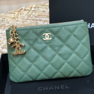 Chanel Grained Calfskin Mini Pouch with Charm A70119 Green CP03 2021 
