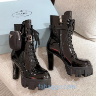 Prada Patent Leather Heel Platform Short Boots with Nylon Pouch Black 2020