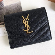 Saint Laurent Monogram Compact Tri Fold Small Wallet in Grained Leather 403943 Black/Gold 2019