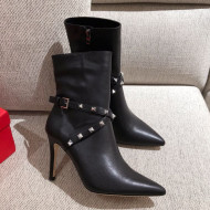 Valentino Rockstud Strap Heel Short Boots Black/Silver 2020
