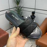 Prada Quilted Leather Flat Slide Sandals Black 2021