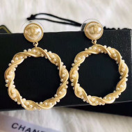 Chanel Twist Pearls Hoop Earrings Gold/White 2019