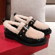 Valentino Rockstud Wool Leather Loafers Black/White 2020