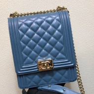 Chanel Quilted Smooth Leather Vertical Boy Flap Bag AS0130 Blue 2019