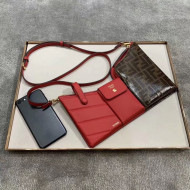 Fendi Leather Pockets Clutch/Shoulder Bag Red/Brown 2020