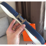 Hermes Mini Constance Belt buckle & Reversible Leather Strap 24 mm Blue/White 2019