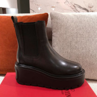 Valentino Uniqueform Calfskin Platform Ankle Short Boots Black 2020