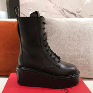 Valentino Uniqueform Calfskin Platform Lace-up Short Boots Black 2020