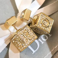 Dior Crystal Lucky Dice Stud Earrings White/Gold 2019