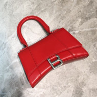 Balenciaga Hourglass Mini Top Handle Bag in Smooth Leather Red/Silver 2019