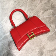 Balenciaga Hourglass Mini Top Handle Bag in Smooth Leather Red/Gold 2019