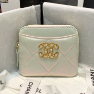 Chanel 19 Iridescent Leather Card Holder White 2021