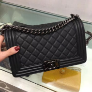 Chanel Black Original Caviar Leather Medium Le Boy Flap Bag With Black Hardware