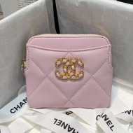 Chanel 19 Lambskin Card Holder Light Pink 2021