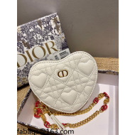 Dior Dioramour Caro Heart Pouch with Chain in Latte Cannage Calfskin White 2021