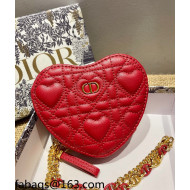 Dior Dioramour Caro Heart Pouch with Chain in Latte Cannage Calfskin Red 2021