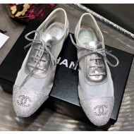 Chanel Mesh Lace-up Shoes Silver 2020