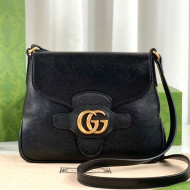Gucci Leather Small Messenger Bag with Double G 648934 Black 2021