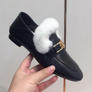 Louis Vuitton Upper Case Leather Fur Flat Loafers Black/White 2020