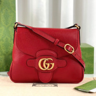 Gucci Leather Small Messenger Bag with Double G 648934 Red 2021
