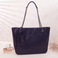 Saint Laurent Large Niki Shopping Bag in Vintage Leather 504867 Blue 2018