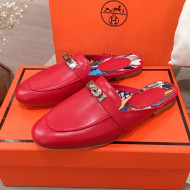 Hermes Classic Kelly Calfskin Flat Mules Red 2020