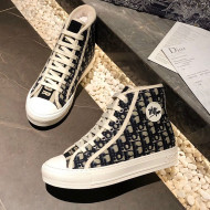 Dior Oblique Canvas Short Sneaker Boots with Logo Patch Blue 2020
