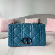 Dior Large Caro Chain Bag in Quilted Macrocannage Calfskin Steel Blue/Black Hardware 2021