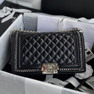 Chanel Quilted Calfskin Chain Charm Boy Handbag A67086 Black/Silver 2020