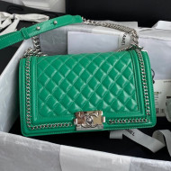 Chanel Quilted Calfskin Chain Charm Boy Handbag A67086 Green/Silver 2020
