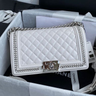 Chanel Quilted Calfskin Chain Charm Boy Handbag A67086 White/Silver 2020