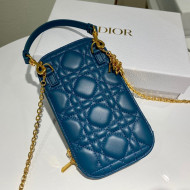 Dior Lady Dior Phone Holder in Blue Cannage Lambskin 2021