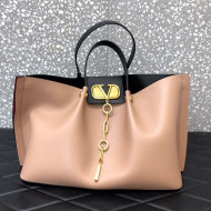 Valentino Large VCASE Grainy Calfskin Shopping Tote Bag Pink 2021